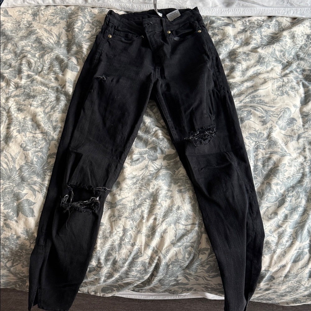 Good American Black Distressed Skinny Jeans
